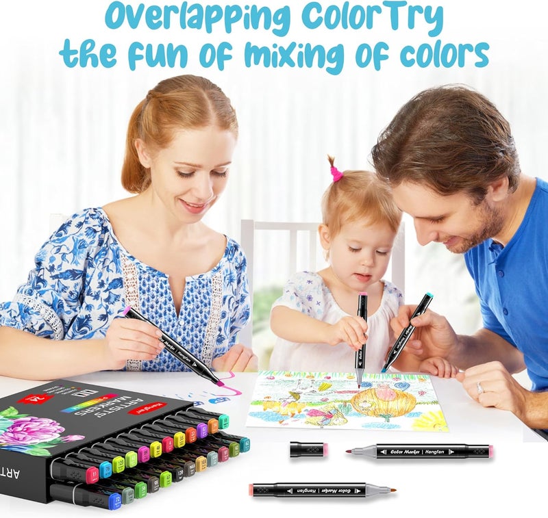 HandFan 24 Colors Alcohol Markers, Dual Tip Art Markers, Perfect for Beginner, Drawing, Sketching, Illustration - Image 2